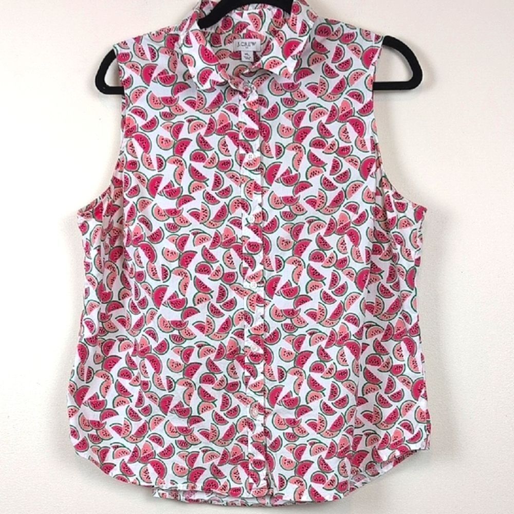 J. Crew Sleeveless Watermelon Print Button-Down Shirt Size XL